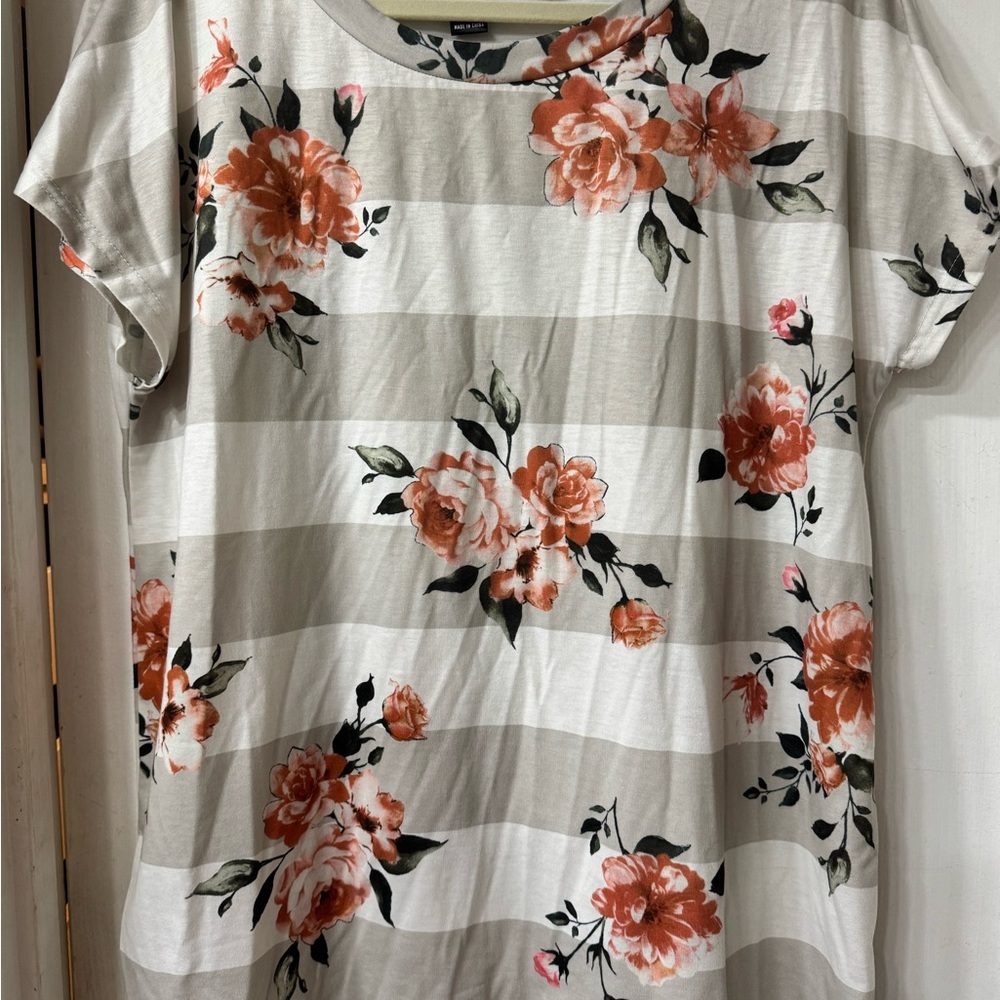 Floral Striped Short Sleeve Top
